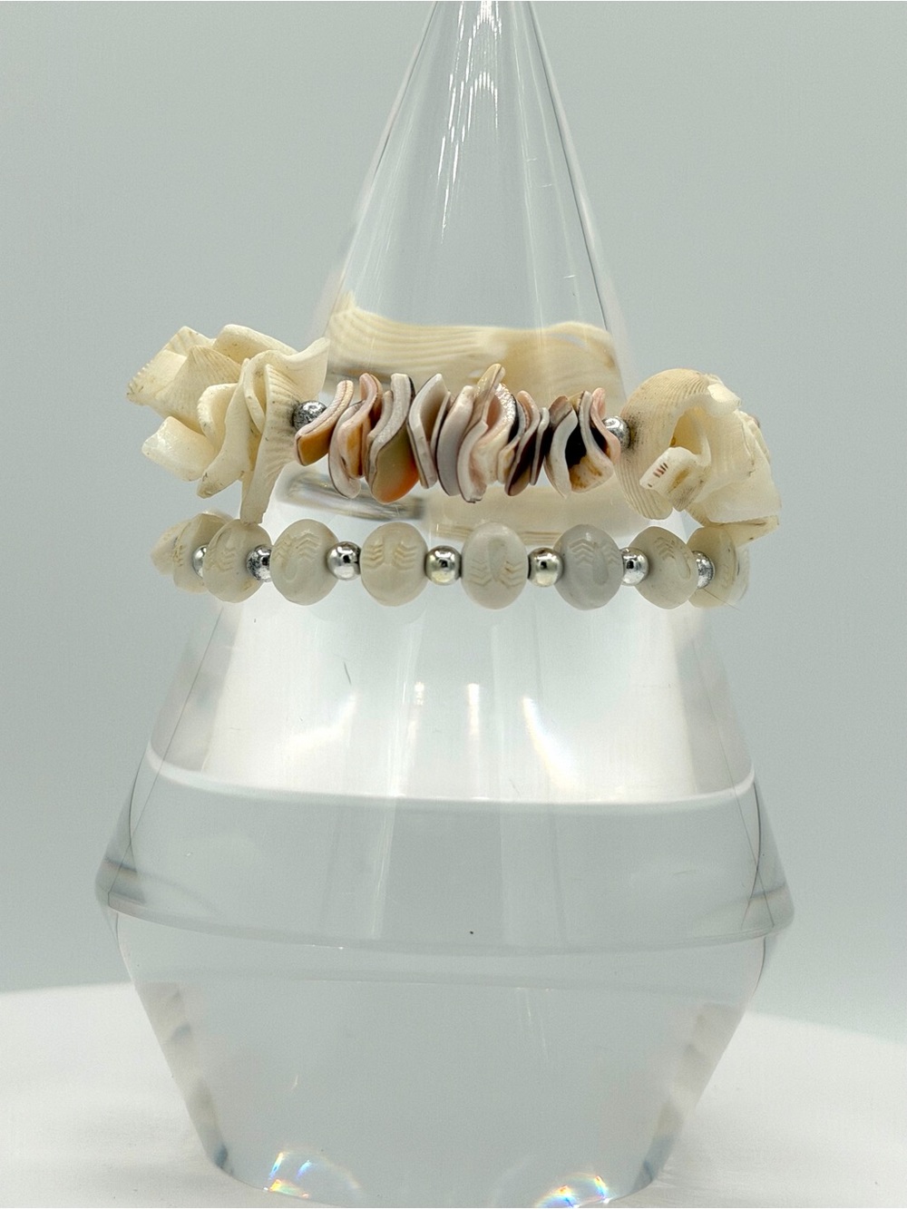Set of Two Real Shells & Tiny Sea Crabs Stretch Bracelets Mens Woman’s Bracelet